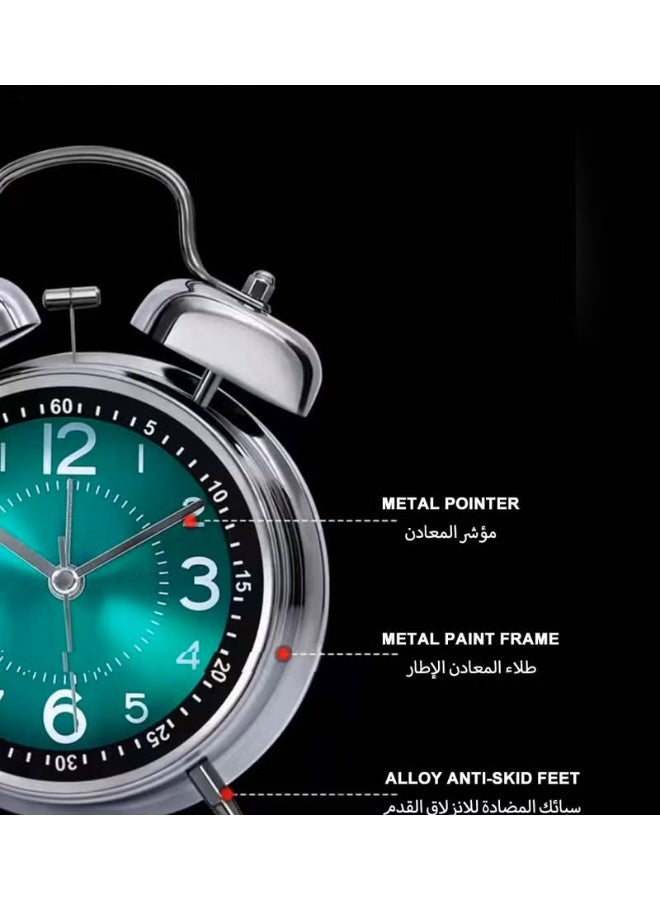 EETU Loud Alarm Clock for Heavy Sleepers Adults,Retro 4 Inch Silent Non-Ticking Quartz With Backlight,Twin Bell Analog Kids Alarm Clocks For Bedrooms Bedside Green - Image 4