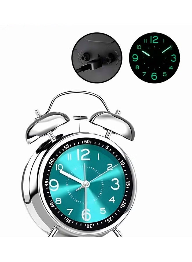 EETU Loud Alarm Clock for Heavy Sleepers Adults,Retro 4 Inch Silent Non-Ticking Quartz With Backlight,Twin Bell Analog Kids Alarm Clocks For Bedrooms Bedside Green - Image 1