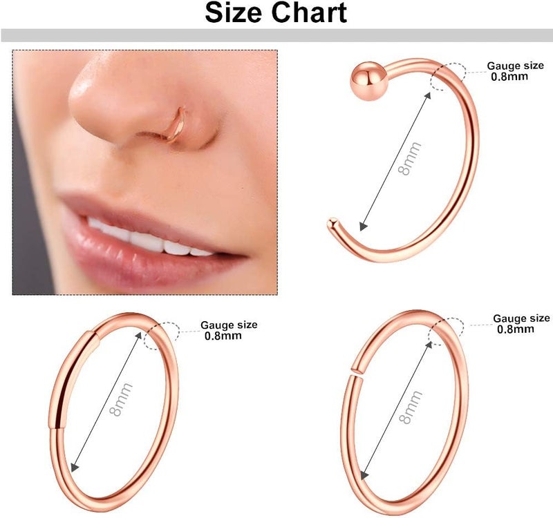 ONESING 35-70 PCS 18G 20G Nose Rings for Women & Men - Gold Hoops, L Shape, Studs & Screw - 316L Surgical Stainless Steel - Image 4