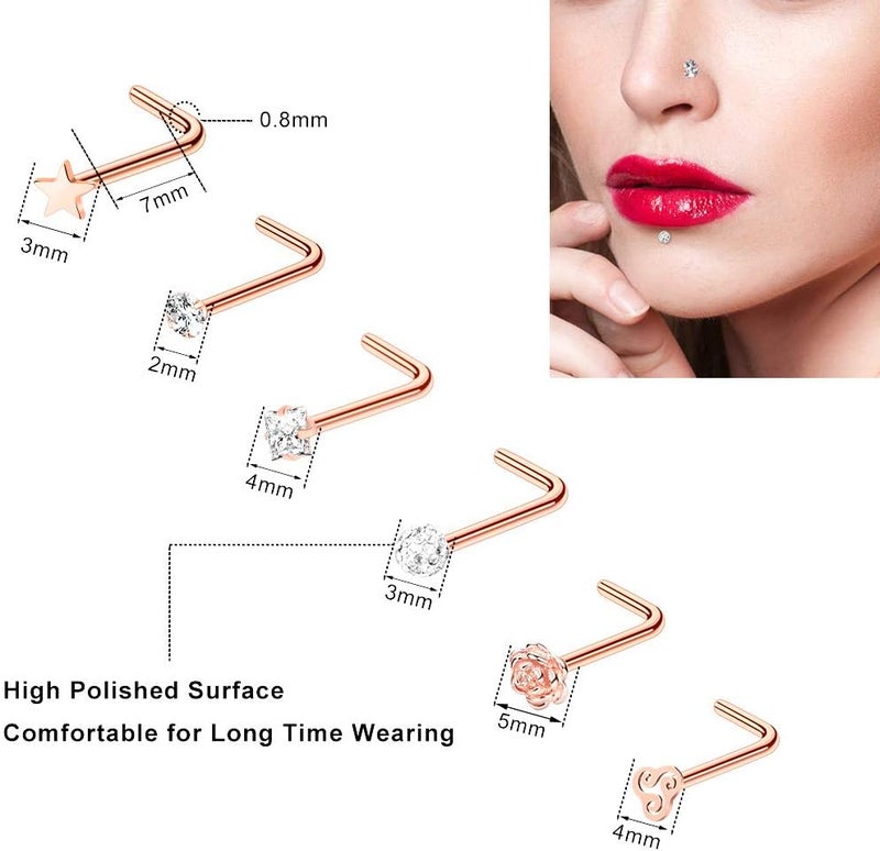 ONESING 35-70 PCS 18G 20G Nose Rings for Women & Men - Gold Hoops, L Shape, Studs & Screw - 316L Surgical Stainless Steel - Image 3