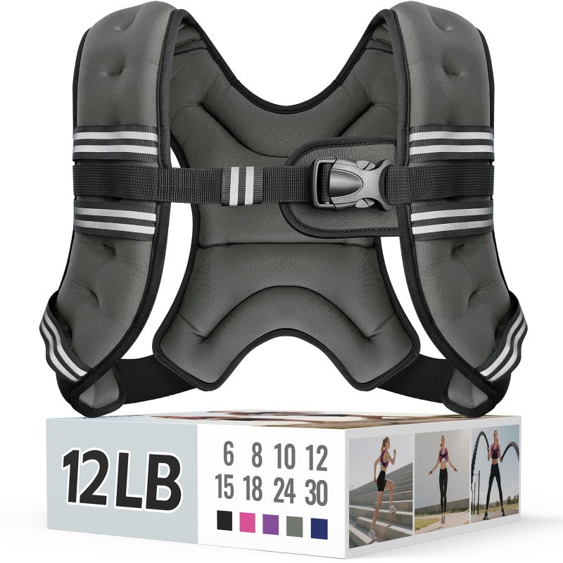 Zeerun Weighted Vest for Women & Men with Reflective Stripe and Adjustable Buckle, Comfortable & Durable Rucking Vest for Walking, Running & Strength Training, 12LBS-Gray - Image 1