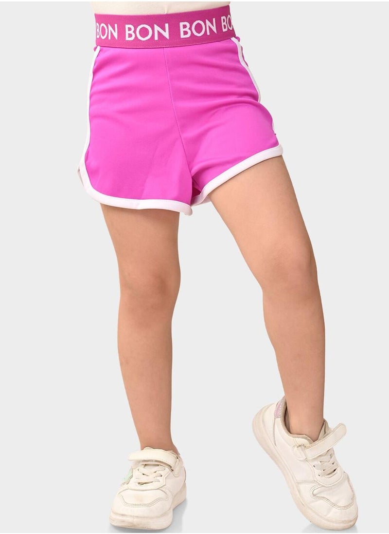 Bonkids Regular Fit Printed Pink Cotton Shorts For Girls Pull On 100 % Cotton  - Image 1