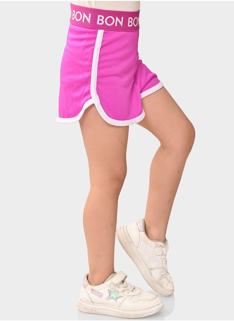 Bonkids Regular Fit Printed Pink Cotton Shorts For Girls Pull On 100 % Cotton  - Image 2