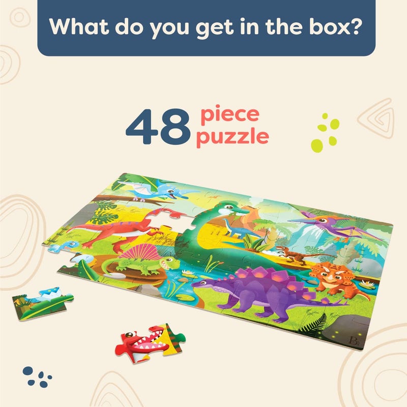 B. Toys ألعاب ب. - أحجية ضخمة - الديناصورات - أحجية أرضية - 48 قطعة من الديناصورات - أحجية كبيرة 2 × 3 أقدام للأطفال - ألعاب تعليمية وتنموية - 3 سنوات وما فوق - Image 5
