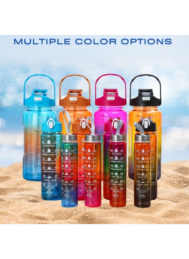 VIO Set of 3 Sports Water Bottles 3 Pack Leakproof Motivational Sports Water Bottle with Time Markings Drinking Water Bottle Water Jug with Capacity Marker Water Tumbler for School Office Work Home Gym Yoga Sports Exercise Fitness Cycling Outdoor Men Women Kids 2000 ML 2L 900 ML 500 ML Gift Party Favors Back To School Must Haves  - Image 2