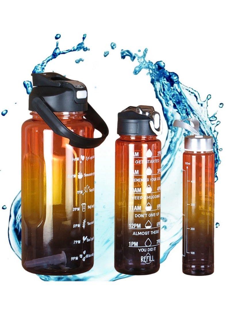 VIO Set of 3 Sports Water Bottles 3 Pack Leakproof Motivational Sports Water Bottle with Time Markings Drinking Water Bottle Water Jug with Capacity Marker Water Tumbler for School Office Work Home Gym Yoga Sports Exercise Fitness Cycling Outdoor Men Women Kids 2000 ML 2L 900 ML 500 ML Gift Party Favors Back To School Must Haves  - Image 1