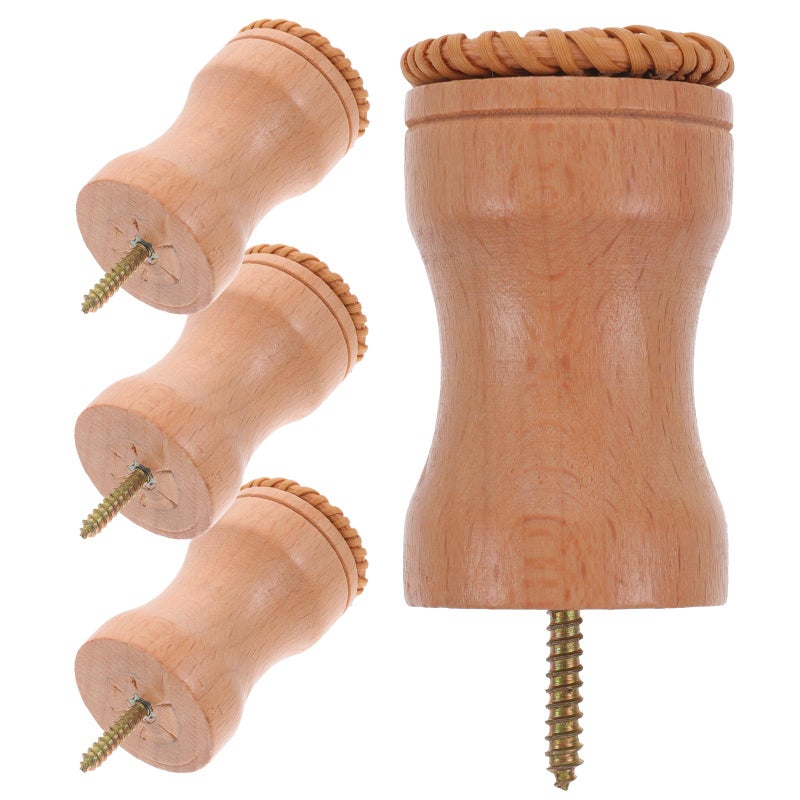 4Pcs Wood Wall Hooks 3 5cm Rattan Woven Heavy Duty Coat Towel Key Hanger For Entryway Bedroom - Image 2