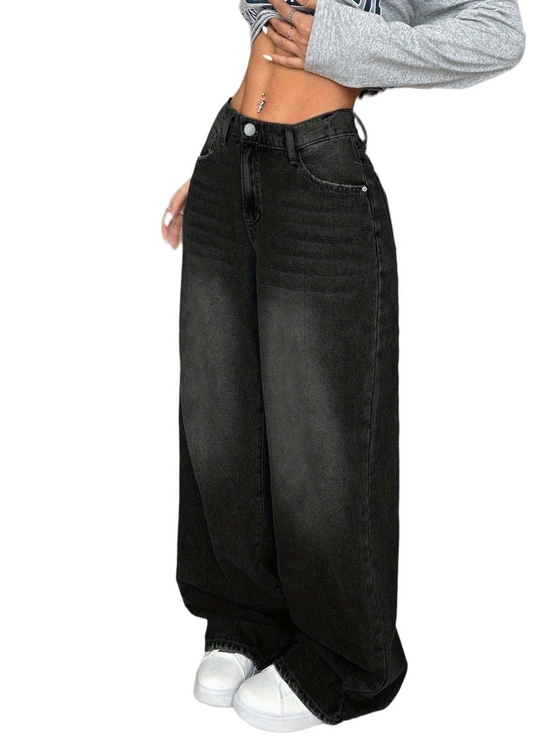 Y2K Streetwear Casual Loose Fit Aesthetic Fashion Women's Long Pants, Classic Vintage Versatile Straight-Leg Elegant Style - Image 1