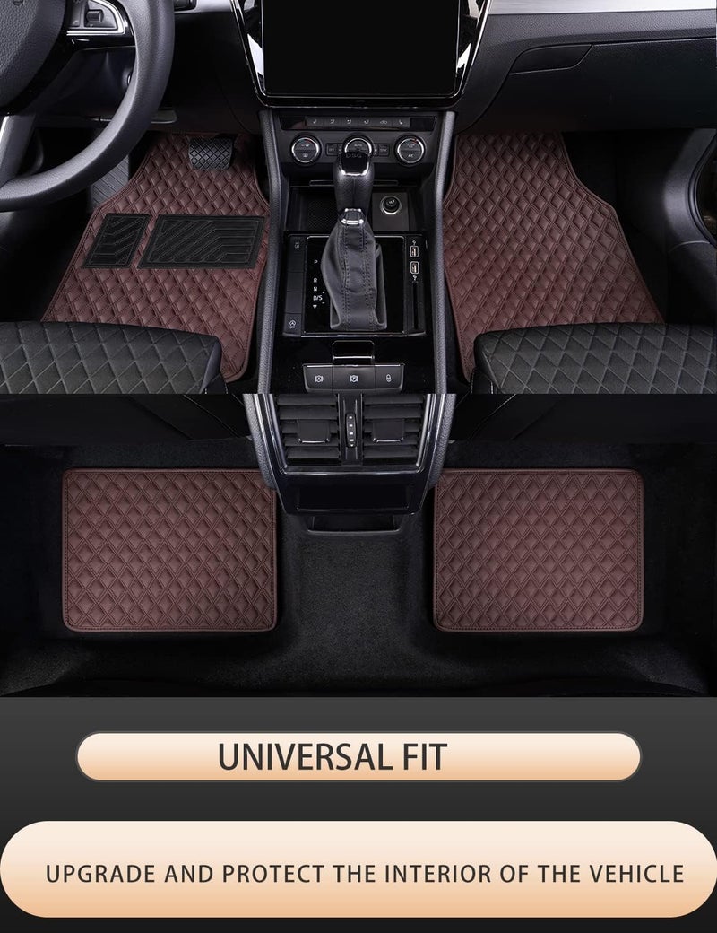 Diamond Pattern Luxury Universal All-Season Heavy-Duty Faux Leather Red Car Floor Mats Design Anti-Skid/Slip Backing (Brown) - Image 2