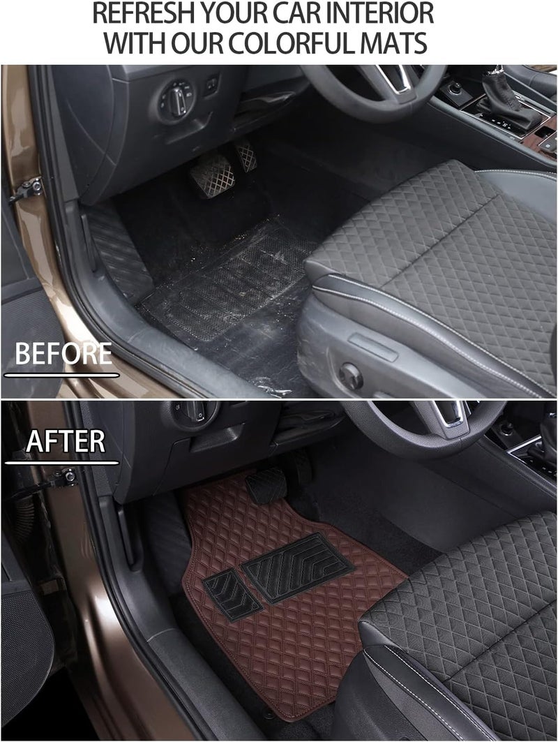 Diamond Pattern Luxury Universal All-Season Heavy-Duty Faux Leather Red Car Floor Mats Design Anti-Skid/Slip Backing (Brown) - Image 3