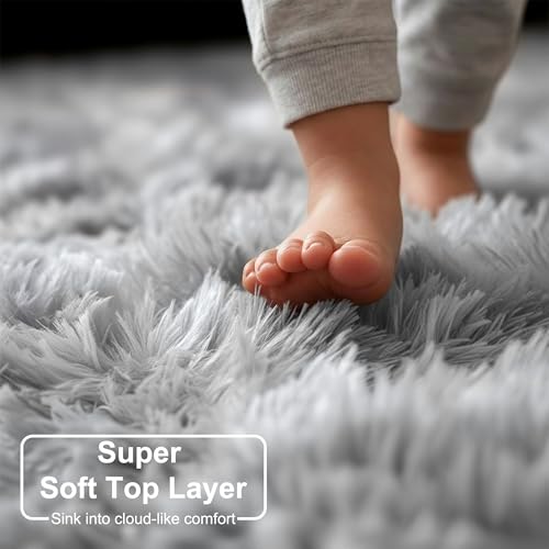 Amdrebio TieDyed Light Grey Round Rugs for Living Room 8x8 Rug Extra Large Circle Area Rug for Bedroom Soft Fluffy Carpet Modern Floor Circular Rug Big Shaggy Farmhouse Rug for Apartment - Image 3