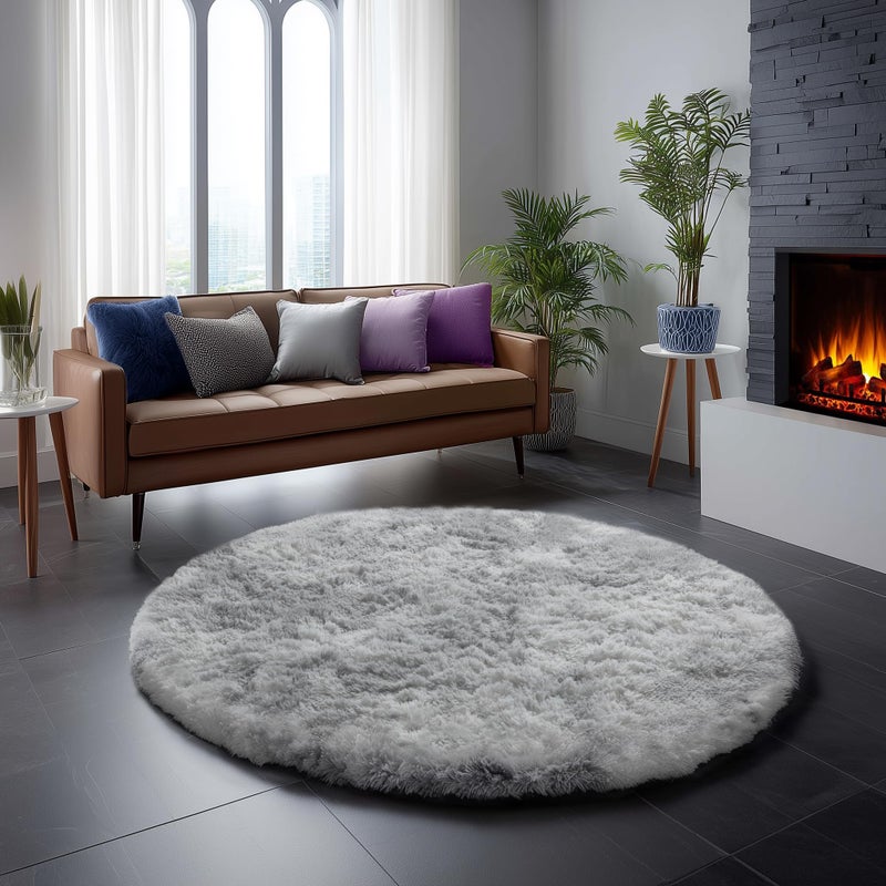 Amdrebio TieDyed Light Grey Round Rugs for Living Room 8x8 Rug Extra Large Circle Area Rug for Bedroom Soft Fluffy Carpet Modern Floor Circular Rug Big Shaggy Farmhouse Rug for Apartment - Image 2