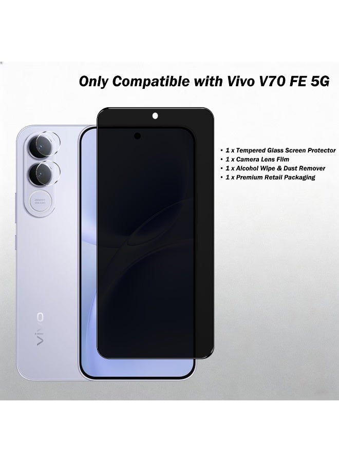 Wechdo 2 in 1 for Vivo V70 FE 5G Premium Tempered Glass Privacy Screen Protector, 1 Pack Front Privacy Screen Protector and 1 Pack Camera Lens Film, with 9H Hardness, Anti-Fingerprint, Anti-Shatter, Bubble-Free & Easy Installation - Image 2