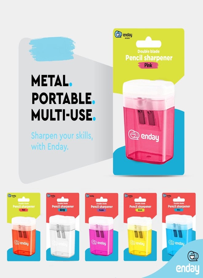 Enday Pencil Sharpener Dual Hole Manual Pink, Jumbo Crayon Sharpener w/Cover & Bin, Handheld Pencil Sharpeners for Large & Standard Pencils, Also Available in Purple, Green, Blue, Red, Grey, 1 Pc -by Enday - Image 4