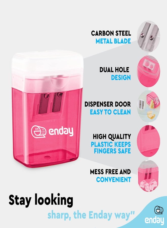 Enday Pencil Sharpener Dual Hole Manual Pink, Jumbo Crayon Sharpener w/Cover & Bin, Handheld Pencil Sharpeners for Large & Standard Pencils, Also Available in Purple, Green, Blue, Red, Grey, 1 Pc -by Enday - Image 3
