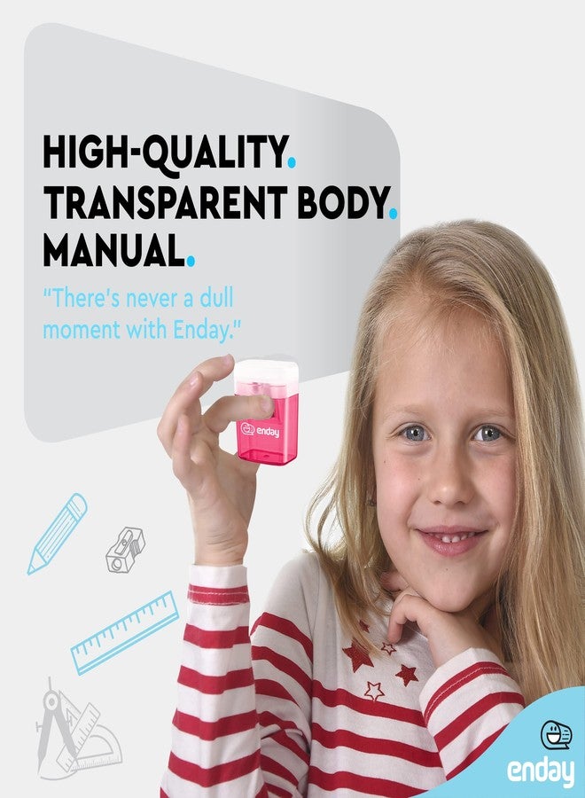 Enday Pencil Sharpener Dual Hole Manual Pink, Jumbo Crayon Sharpener w/Cover & Bin, Handheld Pencil Sharpeners for Large & Standard Pencils, Also Available in Purple, Green, Blue, Red, Grey, 1 Pc -by Enday - Image 2