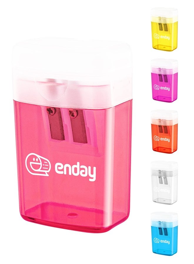 Enday Pencil Sharpener Dual Hole Manual Pink, Jumbo Crayon Sharpener w/Cover & Bin, Handheld Pencil Sharpeners for Large & Standard Pencils, Also Available in Purple, Green, Blue, Red, Grey, 1 Pc -by Enday - Image 1