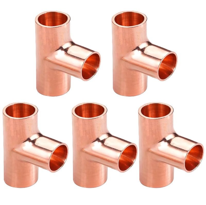 ZOWZEA Copper Tee For 34OD tubingCopper ThreeWay Fitting Welding Joint Sweat Solder Connection for Residential and Commercial Plumbing HVAC Air Conditioning Systems 5 Pack - Image 1