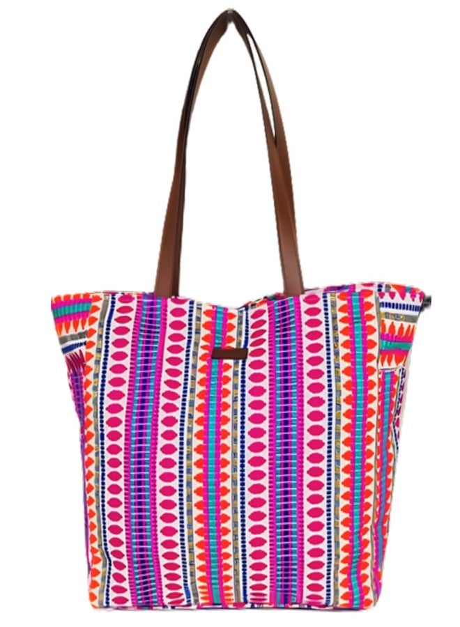 ENSAC Premium Cotton Tote Bag for Women, Stylish Handbag for women with Zip Closure | Fit for Office Bag, College, Travel Use | Handcrafted in India (Cutwork-tote-big) (Orange) - Image 2
