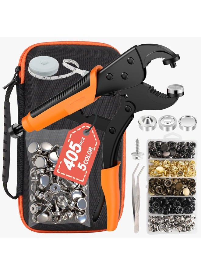 XRIHSNAVI Heavy Duty Snap Fastener Tool, Canvas Snap Kit with 405 PCS Boat Cover Snap Button Kit,5 Colors of Boat Cover Snaps, 15mm Canvas Snaps Marine Stainless for Repairing Boat Covers,Fabric,Tarps,Canvas - Image 1