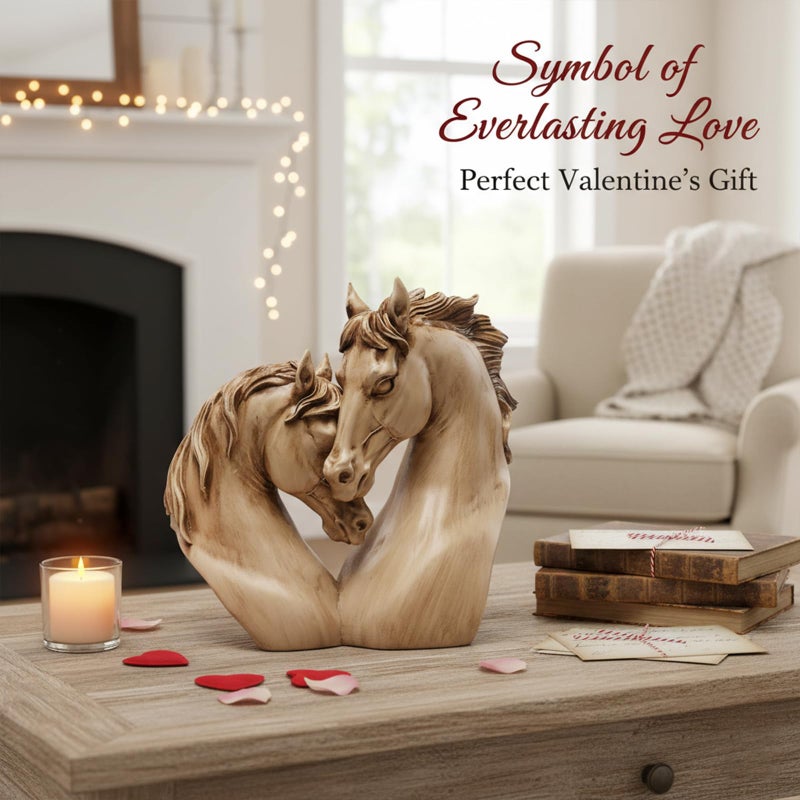 Newinhome Loving Horses Handcrafted Heart-Shaped Horse Sculpture - Romantic Resin Nuzzling Equine Bust Statue, Tan & Light Brown Finish, Unique Equestrian Gift for Home/Office DÃ©cor - Image 5