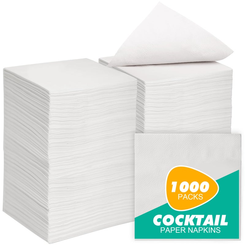 JINVOGREEN 1000 Count Cocktail Napkins Bulk 1-Ply White Beverage Paper Napkins Disposable for Bars, Lunch, Parties, Restaurant and Everyday Use - 5.3 x 5.3 Inch Folded - Image 1