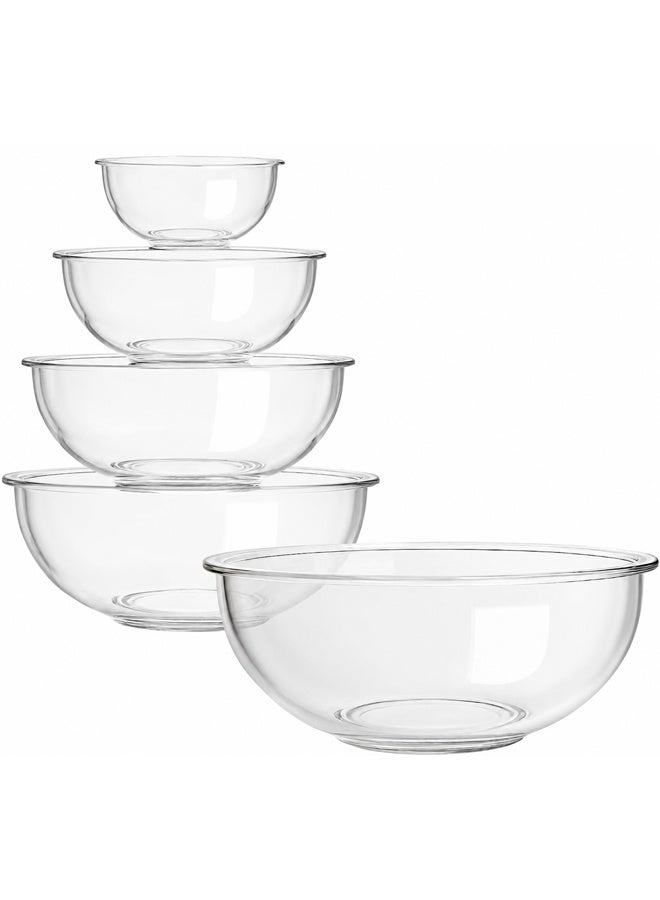 NKX Clear Glass Mixing Bowls Set of 5 | 490ml 880ml 1400ml 2400ml 3300ml | Borosilicate Glass Salad Bowls for Kitchen | Microwave Dishwasher Oven Safe | Nesting Serving Bowls for Cooking Baking Prepping - Image 1