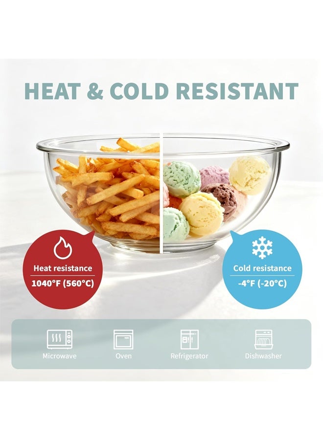 NKX Clear Glass Mixing Bowls Set of 5 | 490ml 880ml 1400ml 2400ml 3300ml | Borosilicate Glass Salad Bowls for Kitchen | Microwave Dishwasher Oven Safe | Nesting Serving Bowls for Cooking Baking Prepping - Image 3