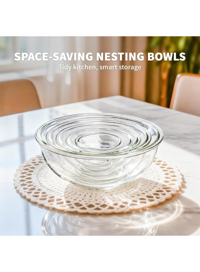 NKX Clear Glass Mixing Bowls Set of 5 | 490ml 880ml 1400ml 2400ml 3300ml | Borosilicate Glass Salad Bowls for Kitchen | Microwave Dishwasher Oven Safe | Nesting Serving Bowls for Cooking Baking Prepping - Image 5