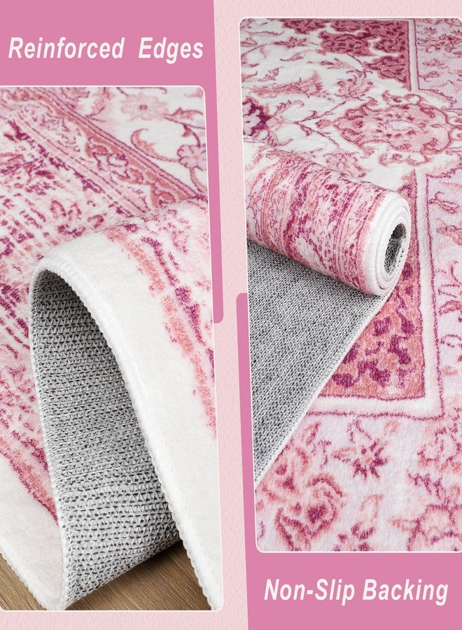 Macgace Bright Pink Area Rug for Girls Bedroom, 3x5 Soft Washable Rugs with Non-Slip Backing for Living Room, Cute Vintage Carpet for Kitchen Laundry Kids Room Decor - Image 4