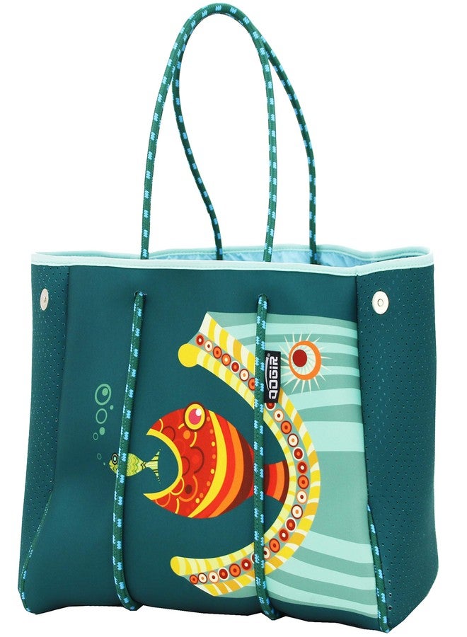 QOGiR Neoprene Multipurpose Beach Bag Tote with Inner Zipper Pocket (Fish, X-Large) - Image 1