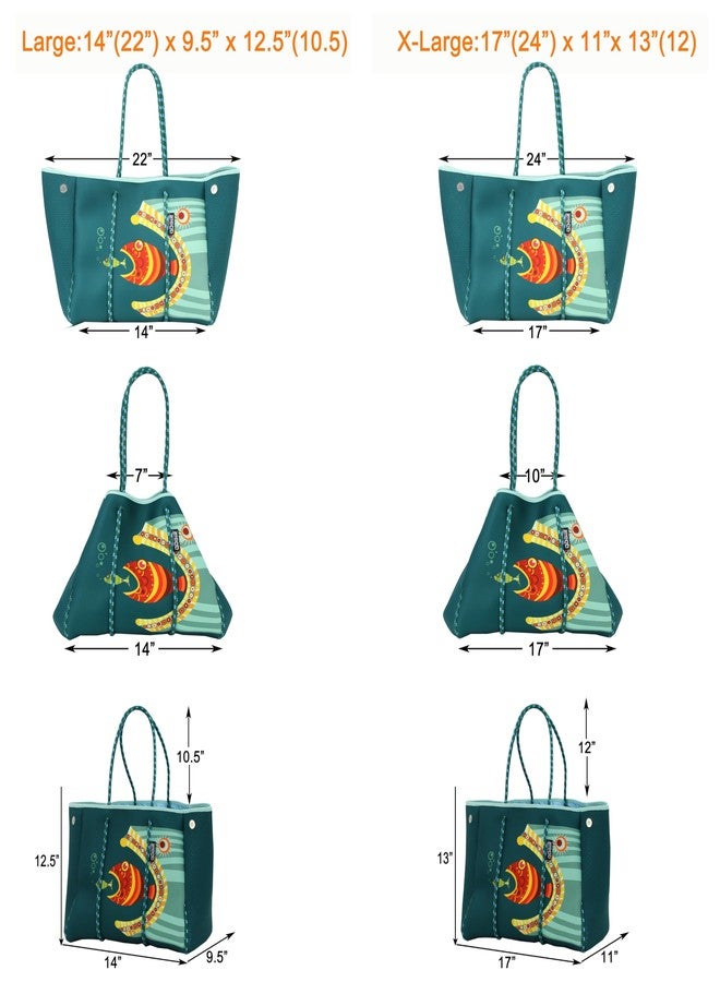 QOGiR Neoprene Multipurpose Beach Bag Tote with Inner Zipper Pocket (Fish, X-Large) - Image 4