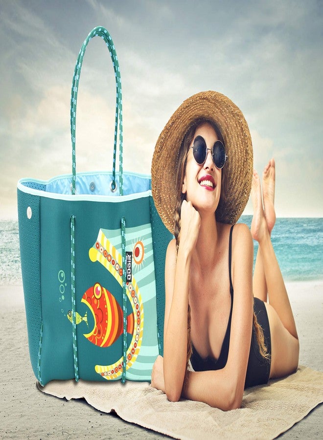 QOGiR Neoprene Multipurpose Beach Bag Tote with Inner Zipper Pocket (Fish, X-Large) - Image 2