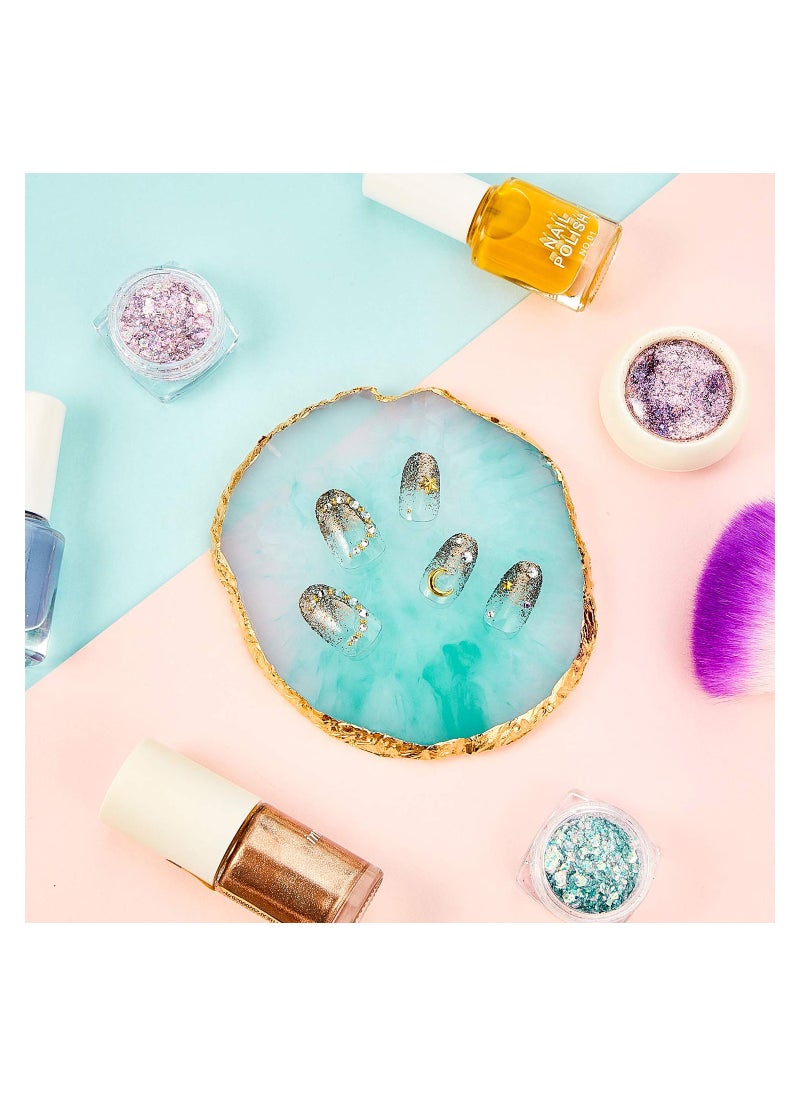 SYOSI Resin Nail Art Palette, 2 Pcs Nail Art Painting Mixed Color Palettes Gold Edge Nail Holder Nail Art Display Board  - Image 3