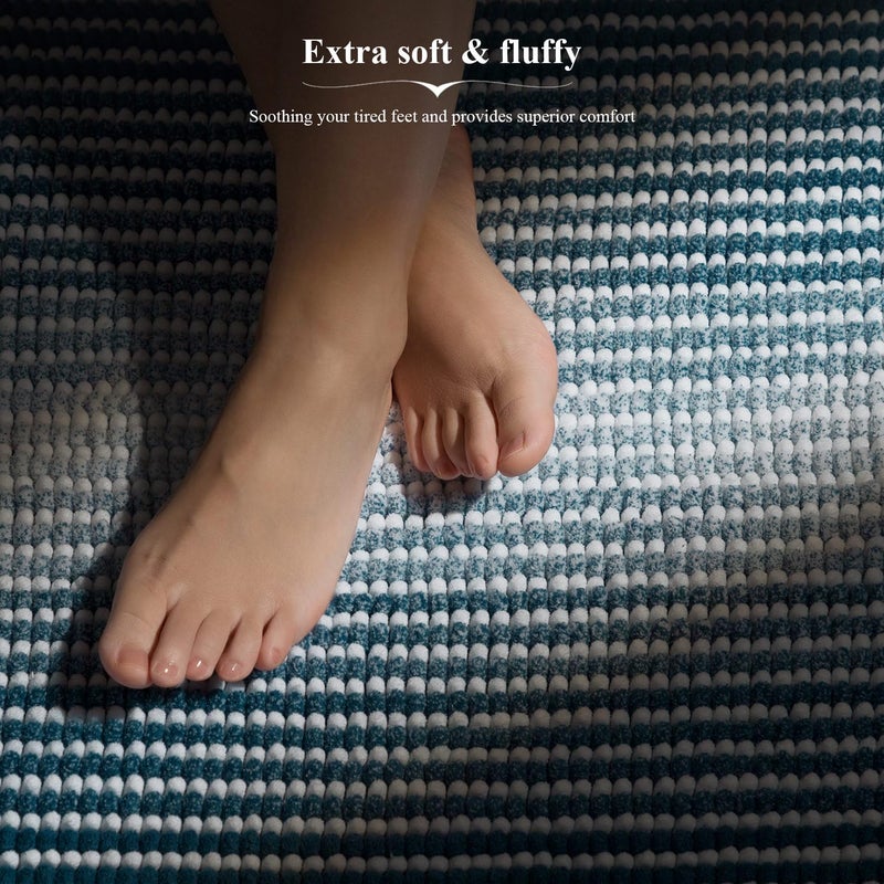 BSICPRO Bathroom Rugs Sets  2 Piece Thick Absorbent Chenille  Non Slip  Soft Shaggy Bath Room Floor Mats  Machine Washable (20"" x 47"" Plus 16"" x 24""  Teal) - Image 3