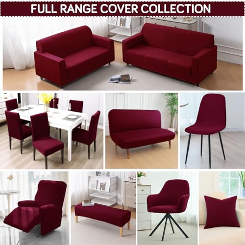 HOKIPO 'SereneSolids' 140 GSM 4-Pieces Super Stretch Recliner Chair Cover 1 Seater Fully Covered Washable Furniture Protector, Burgundy (AR-4740-BRGN) - Image 5