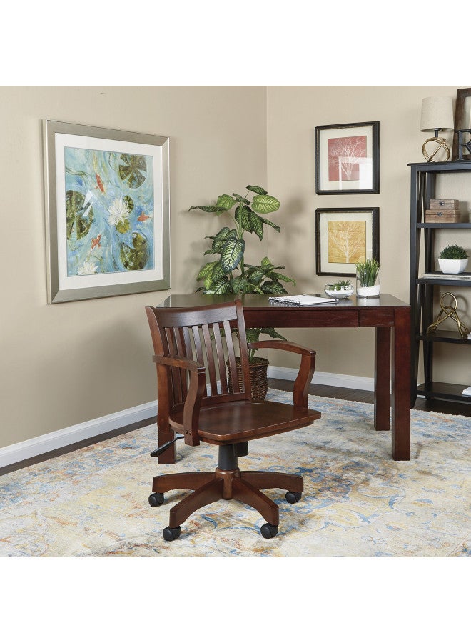 Office Star OSP Home Furnishings Deluxe Wood Banker's Desk Chair with Adjustable Height, Locking Tilt, and Heavy Duty Base, Fruitwood  - Image 2