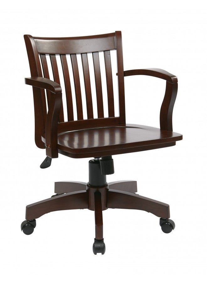 Office Star OSP Home Furnishings Deluxe Wood Banker's Desk Chair with Adjustable Height, Locking Tilt, and Heavy Duty Base, Fruitwood  - Image 1