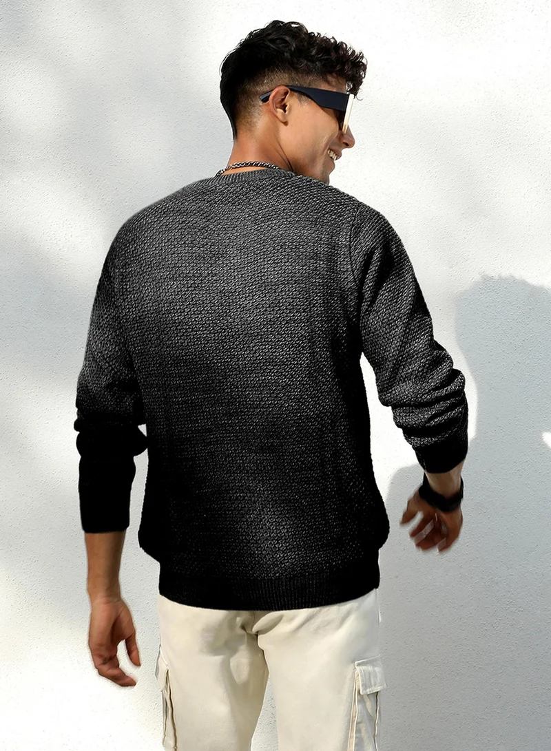 CAHOOT  Men's Onyx Black Solid Knitted Pullover Sweater for Men | Best Price UAE