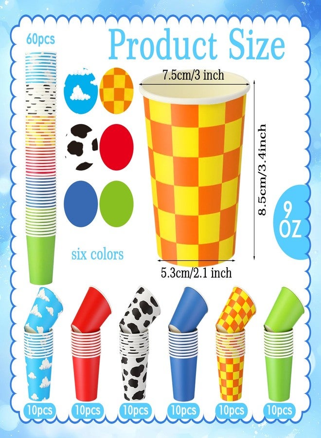 Vesici 60 Pieces 9 oz Cartoon Story Paper Cups Cartoon Story Birthday Party Decoration Blue Sky White Clouds and Cow Print Disposable Drinking Cup Bulk for Birthday Baby Shower Table Supplies - Image 2