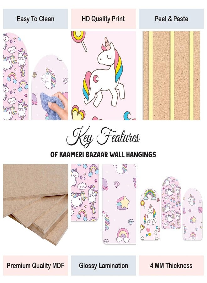 Kaameri Bazaar Pink Unicorn Wall Art Decoration for Home, Living Room, Kids Room Set of 3 Pieces - Image 2
