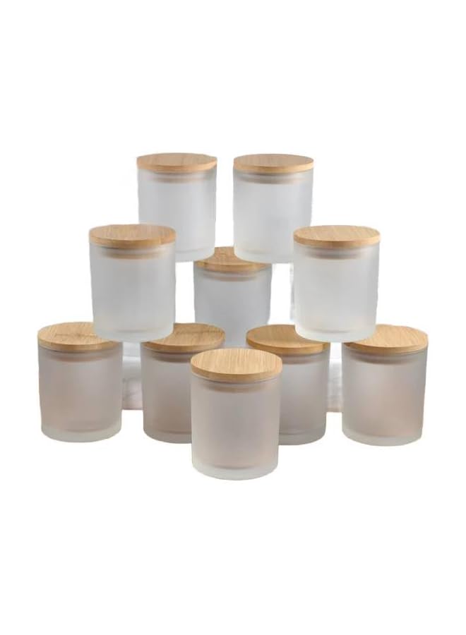 The Bros ATK_Frosted Glass Storage Jars with Bamboo Lids – Airtight Containers for Candles, Spices, or Pantry Organization (Set of 10, 200ML) - Image 1