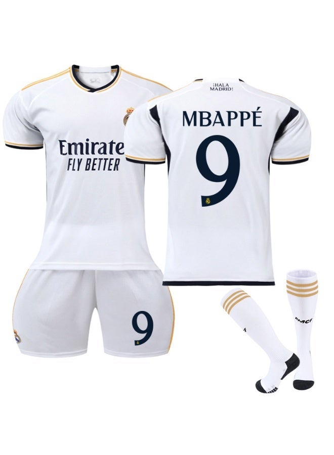 ريال مدريد 2023-2024 ريال مدريد المنزل لكرة القدم موحدة #9 مبابي كرة القدم جيرسي السراويل الجوارب مجموعة الأطفال حجم والكبار حجم الهدايا للجماهير والأصدقاء - Image 1