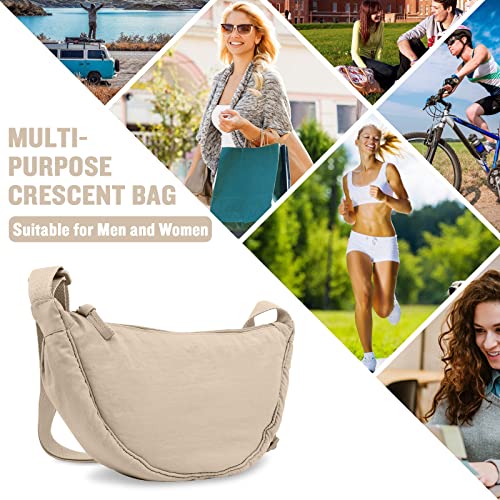 EVGLOW Nylon Crescent Crossbody Bag for Women Purses Trendy Men,Small Travel Sling Bag Hobo,Lightweight Fanny Pack with Zipper Adjustable Strap,Round Soft Shoulder Pouch Bag for Everyday Use Sport(Beige) - Image 5