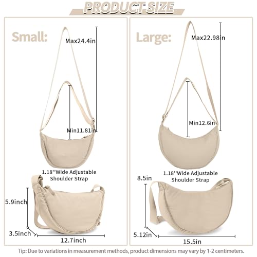 EVGLOW Nylon Crescent Crossbody Bag for Women Purses Trendy Men,Small Travel Sling Bag Hobo,Lightweight Fanny Pack with Zipper Adjustable Strap,Round Soft Shoulder Pouch Bag for Everyday Use Sport(Beige) - Image 2