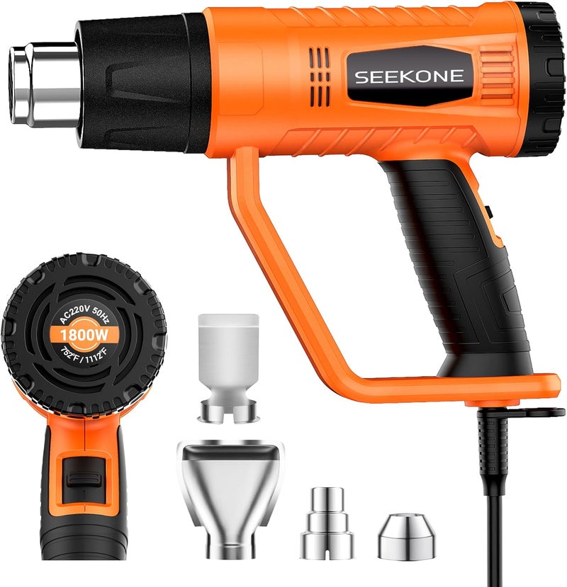 SEEKONE Heat Gun 1800W Heavy Duty Fast Heat Hot Air Gun Kit with 752℉&1112℉（400℃-600℃） Dual-Temperature Settings and 4 Nozzles with Overheat Protection for Crafts, Shrinking PVC, Stripping Paint - Image 1