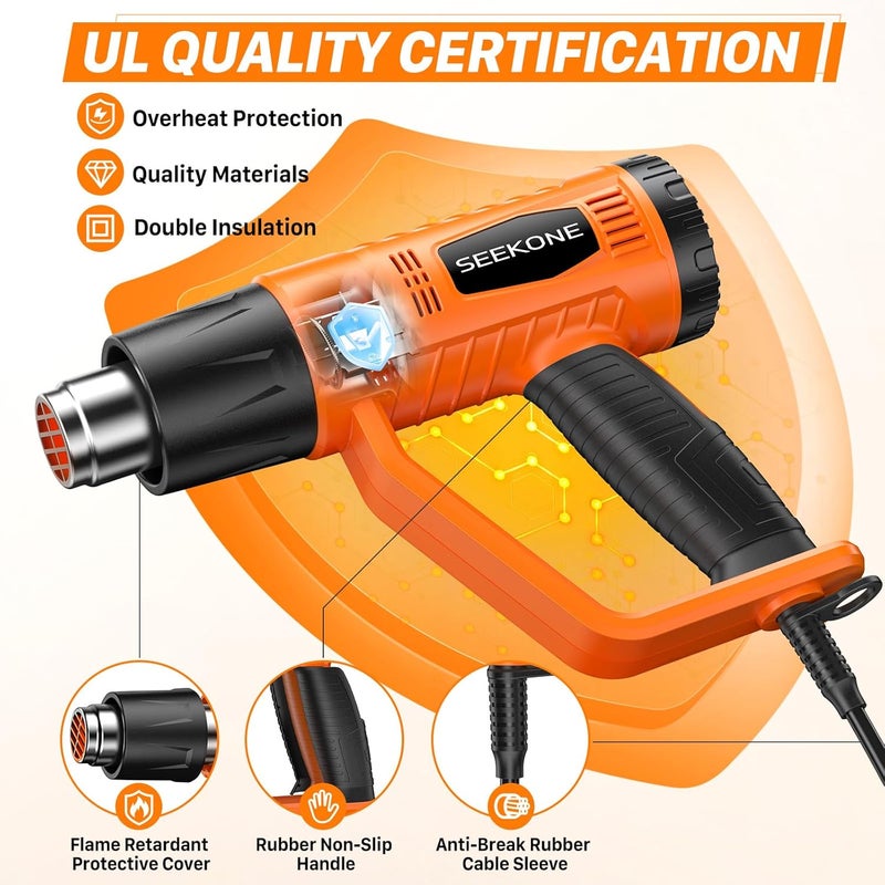 SEEKONE Heat Gun 1800W Heavy Duty Fast Heat Hot Air Gun Kit with 752℉&1112℉（400℃-600℃） Dual-Temperature Settings and 4 Nozzles with Overheat Protection for Crafts, Shrinking PVC, Stripping Paint - Image 4
