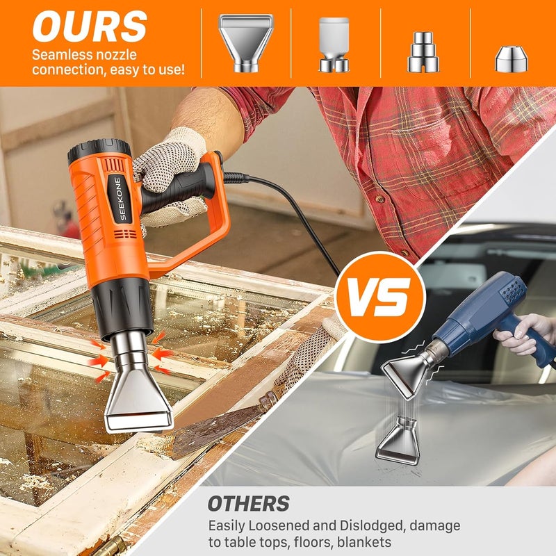 SEEKONE Heat Gun 1800W Heavy Duty Fast Heat Hot Air Gun Kit with 752℉&1112℉（400℃-600℃） Dual-Temperature Settings and 4 Nozzles with Overheat Protection for Crafts, Shrinking PVC, Stripping Paint - Image 5