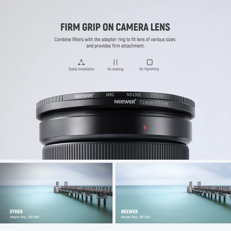 NEEWER 7PCS Step Up Rings Filter Adapter, 49-52mm, 52-55mm, 55-58mm, 58-62mm, 62-67mm, 67-72mm, 72-77mm Threaded Premium Anodized Aluminum Frame - Image 5