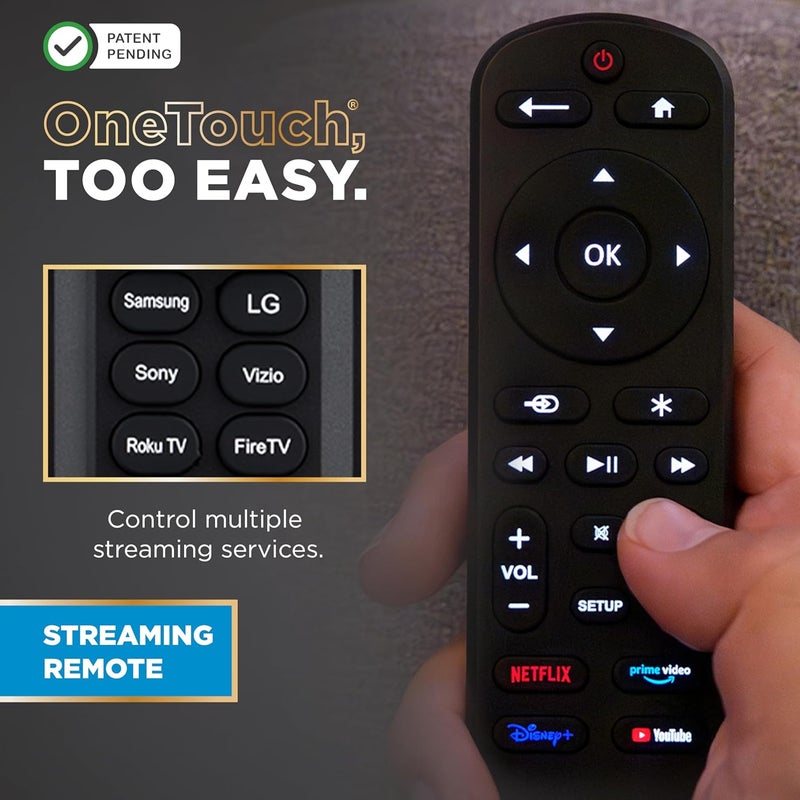 الترا برو جهاز تحكم عن بعد عالمي من OneTouch لتلفزيونات سامسونج، جهاز تحكم عن بعد عالمي لتلفزيونات LG الذكية، بديل لجهاز تحكم Roku، تلفزيونات Vizio، تلفزيونات سوني، مضاء من الخلف، لون أسود، رقم المنتج: 83758 - Image 3